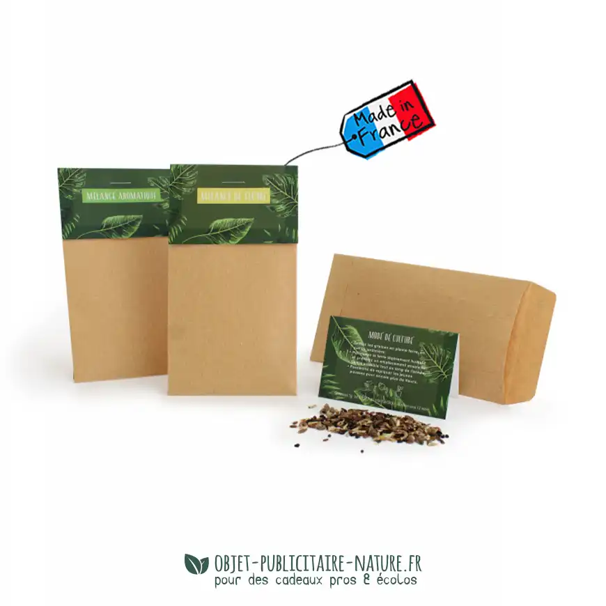 Sachet de graines en papier kraft avec cavalier publicitaire