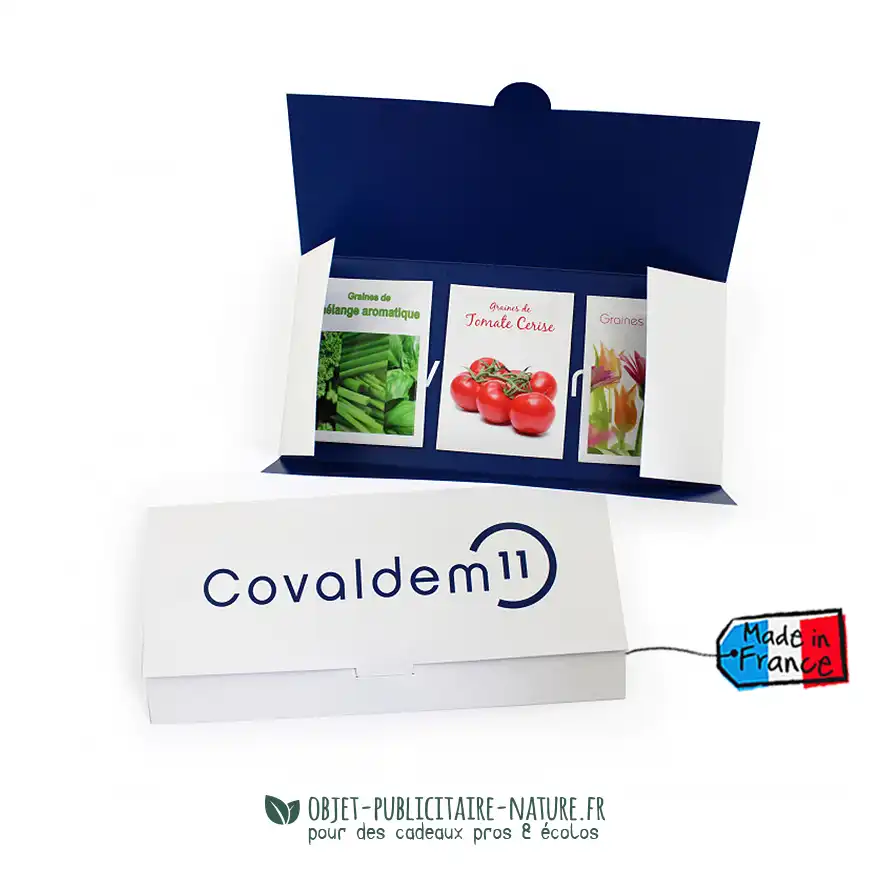 Coffret publicitaire de 3 sachets de graines personnalisé