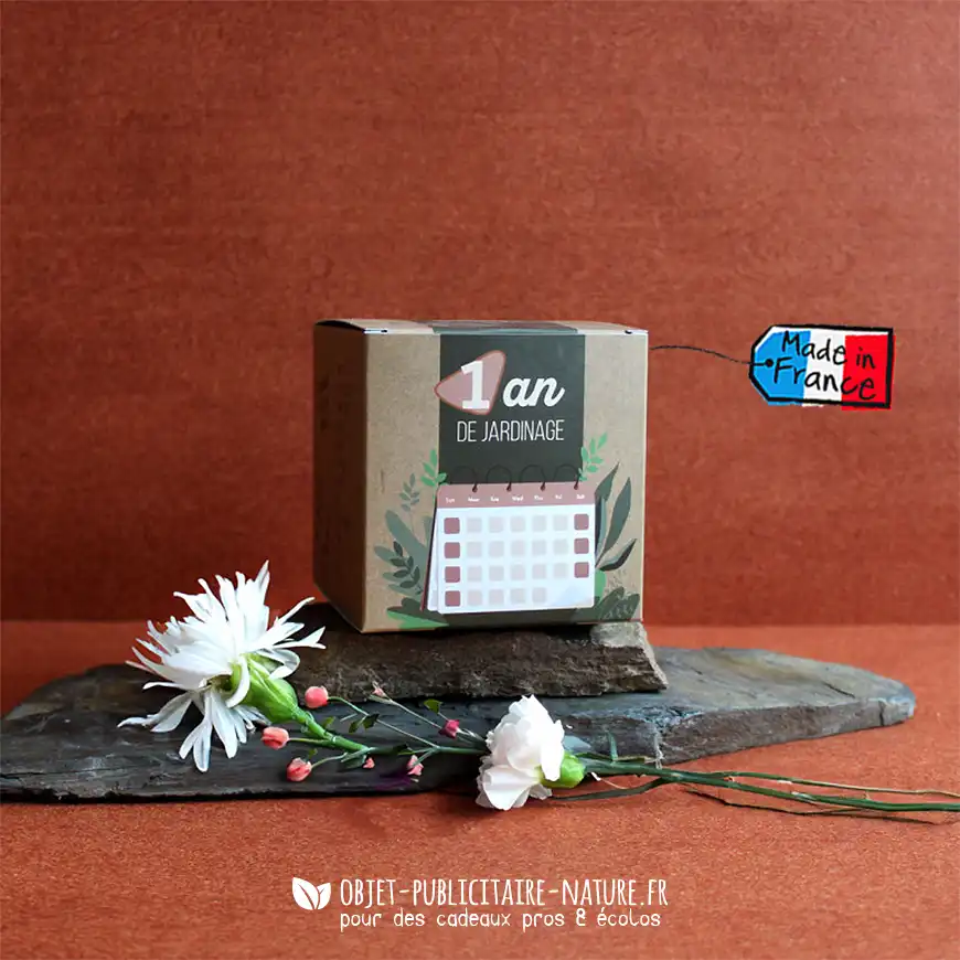 Boîte 1 an de jardinage en sachets de graines publicitaire