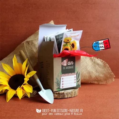 Boîte 1 an de jardinage en sachets de graines publicitaire personnalisable