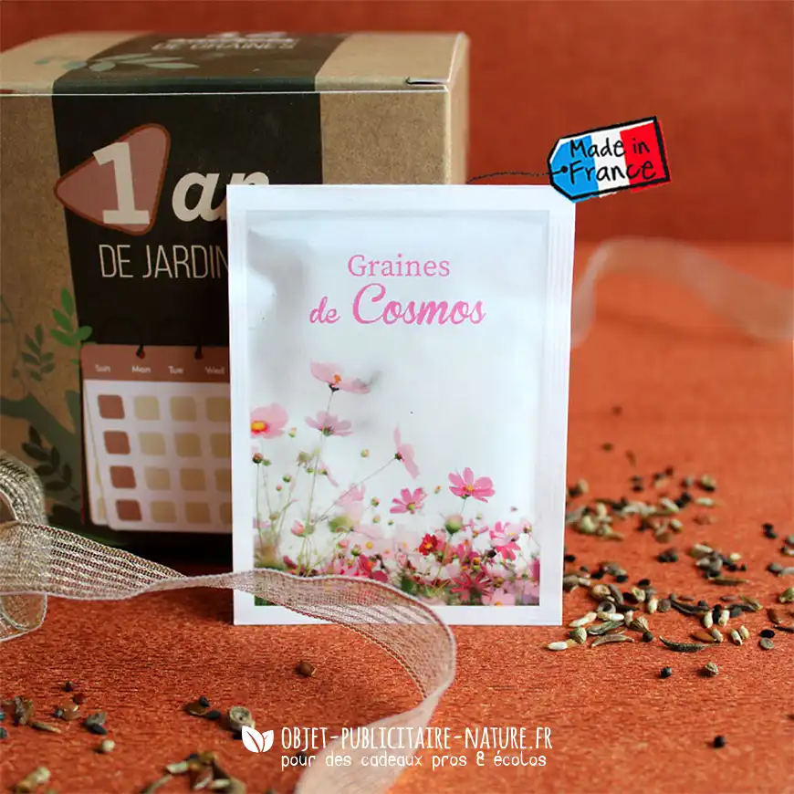 Boîte 1 an de jardinage en sachets de graines publicitaire à personnaliser
