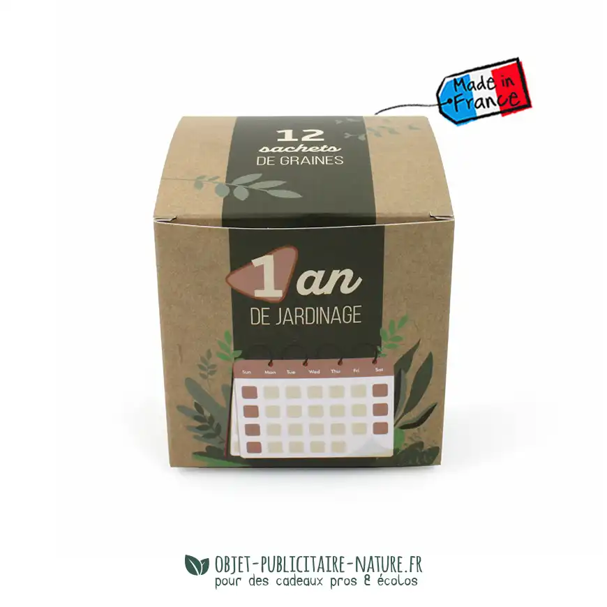 Boîte 1 an de jardinage en sachets de graines publicitaire
