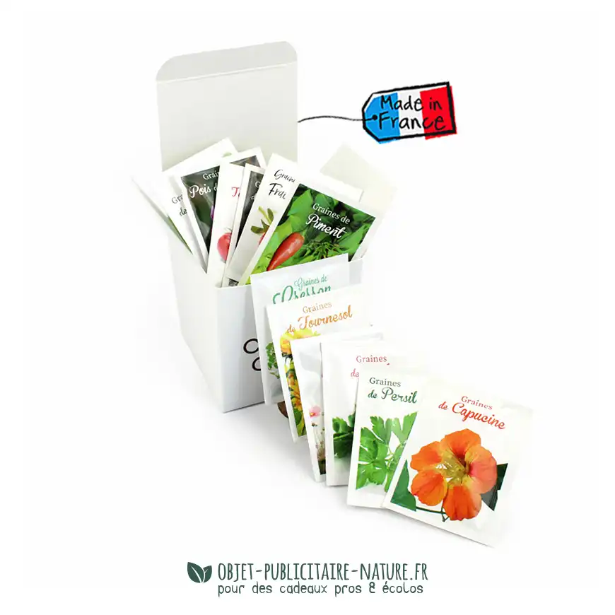 Boîte 1 an de jardinage en sachets de graines personnalisable