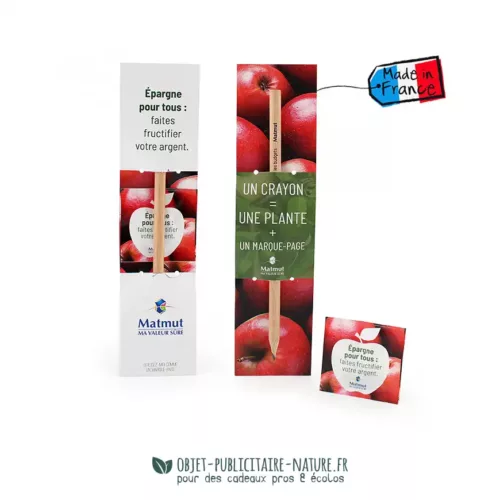Crayon dans étui marque-page avec sachet graines publicitaire