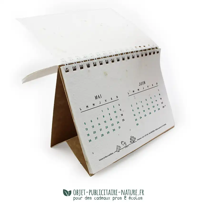 Calendrier personnalisable sur chevalet à spirales avec papier de graines