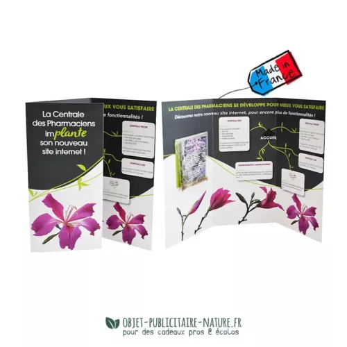 Carte publicitaire format carré avec sachet ou confetti à graines personnalisés