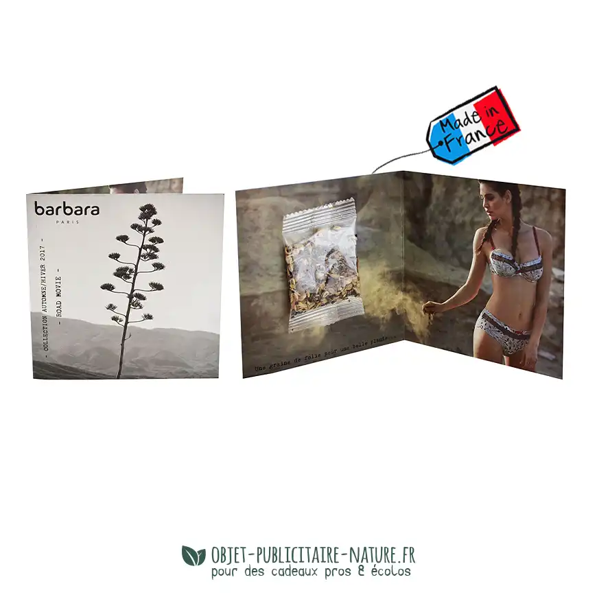 Carte publicitaire format carré avec sachet ou confetti à graines personnalisables