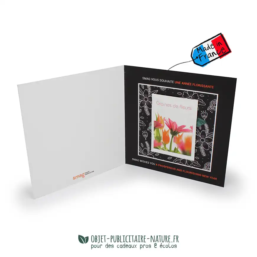 Carte format carré avec sachet ou confetti à graines publicitaires personnalisables