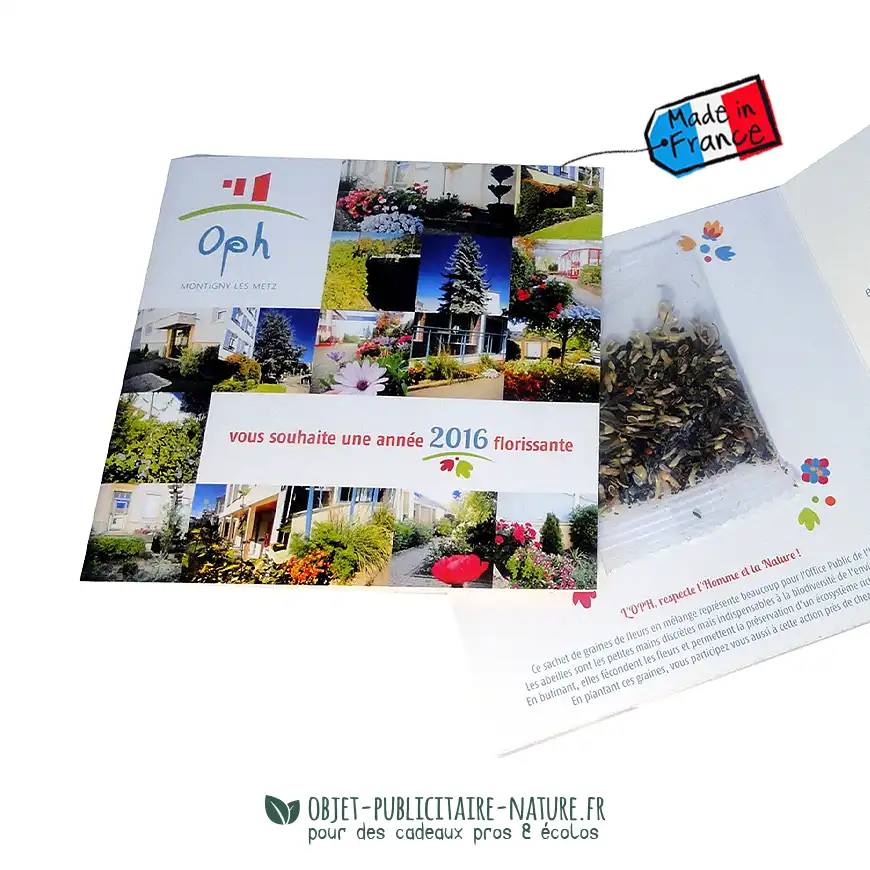 Carte format carré avec sachet ou confetti à graines publicitaires