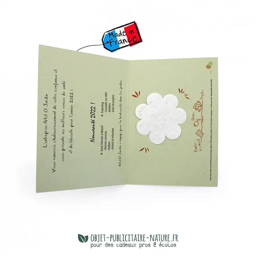 Carte en papier végétal avec sachet de graines ou confetti à graines publicitaires personnalisés