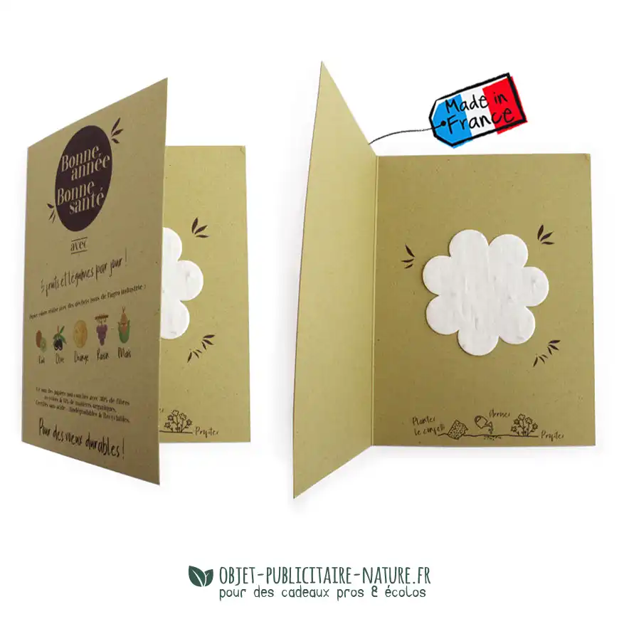 Carte en papier végétal avec sachet de graines ou confetti à graines personnalisés