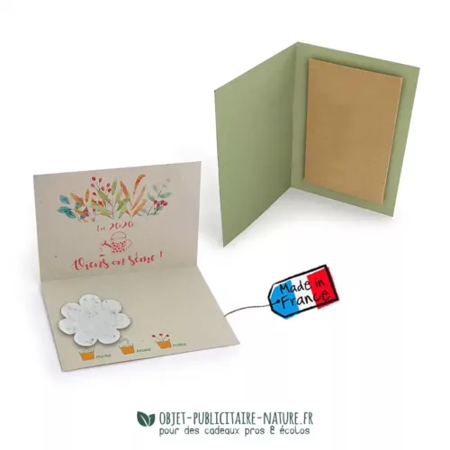 Carte en papier végétal avec sachet de graines ou confetti à graines personnalisables