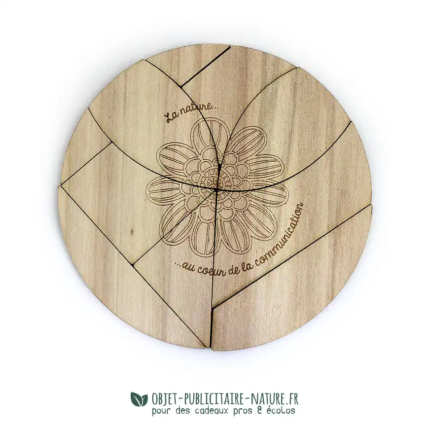 Casse-tête en bois dans son pochon et avec sa notice à personnaliser