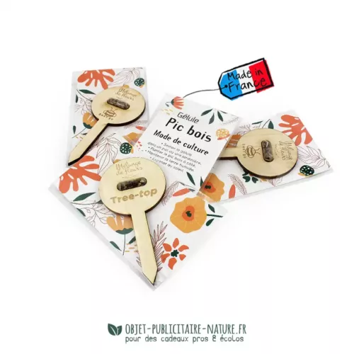 Pics en bois avec une gélule de graines personnalisables