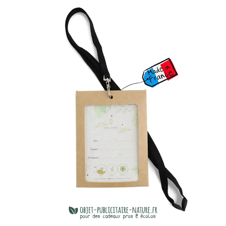 Porte badge en carton kraft avec son lanyard publicitaire