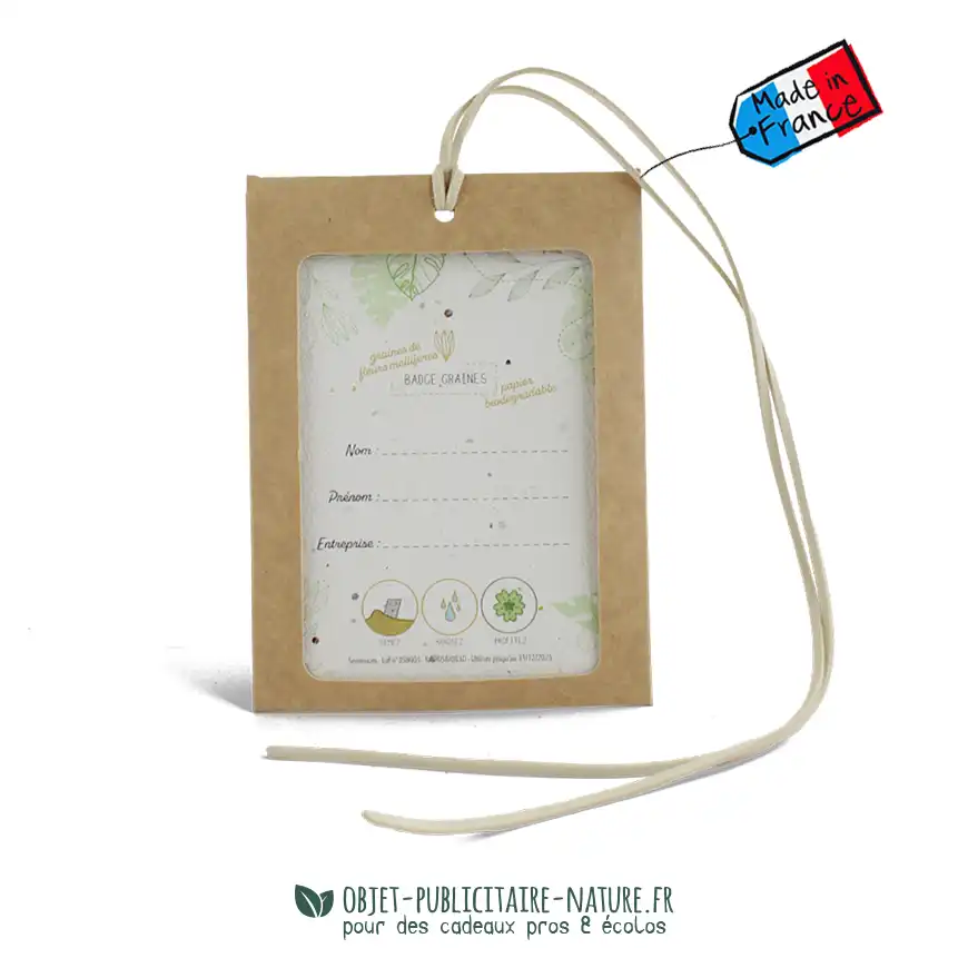 Porte badge en carton kraft avec son lanyard personnalisés