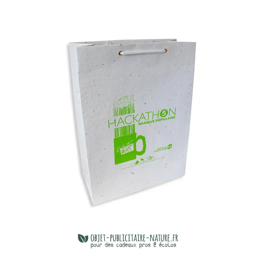 Sac papier graines publicitaire avec cordelette format 450x390x16mm à personnaliser