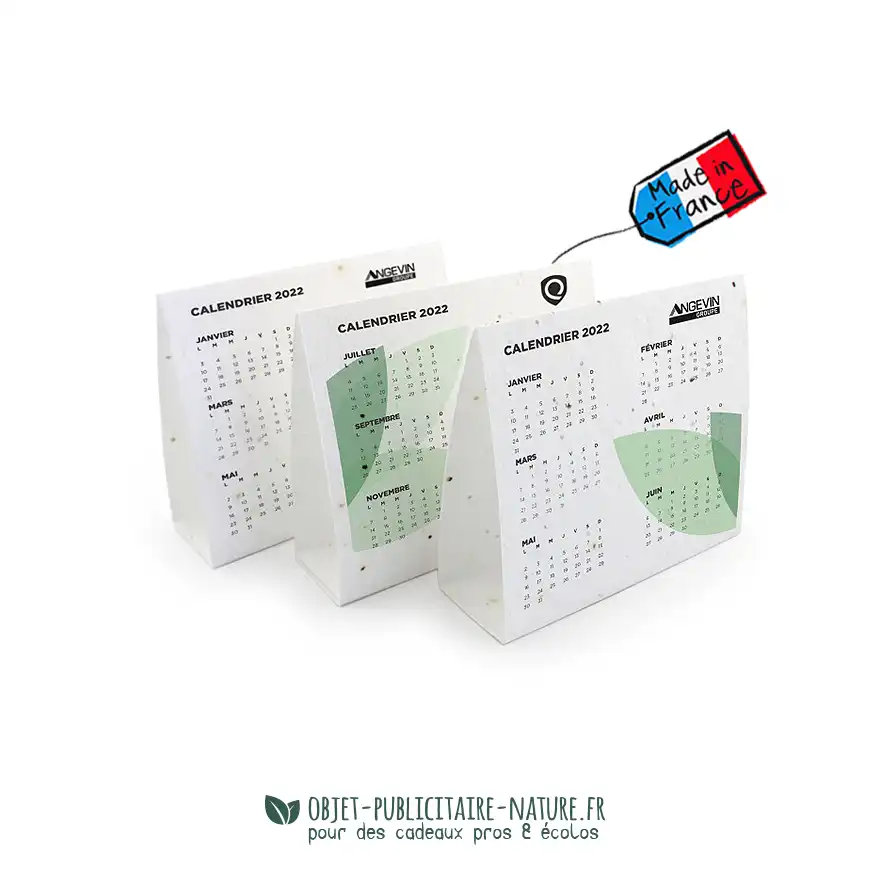 Calendrier chevalet publicitaire en papier graines format 145x125x45 à personnaliser