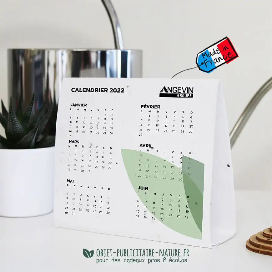 Calendrier chevalet publicitaire en papier graines format 145x125x45 personnalisable