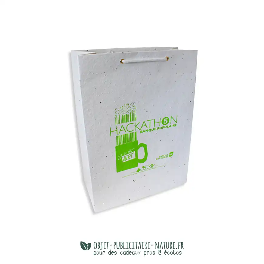 Sac papier graines publicitaire avec cordelette format 280x220x11mm à personnaliser