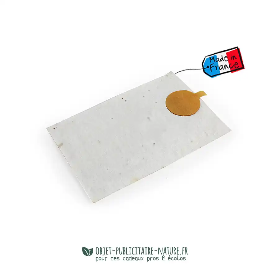 Badge publicitaire en papier graines avec pastille autocollante à personnaliser