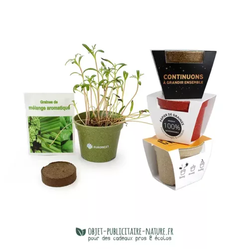 Kit de plantation biodégradable publicitaire pot paille de riz coloré