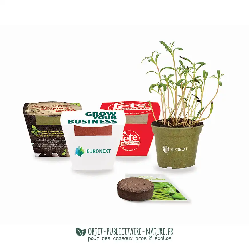 Kit de plantation biodégradable pot paille de riz coloré à personnaliser