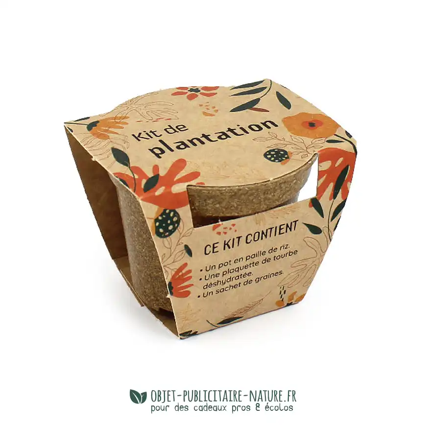 Kit de plantation publicitaire en pot paille de riz