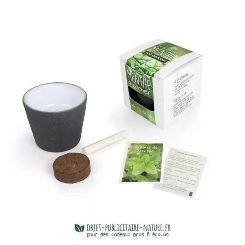 Kit de plantation publicitaire dans pot ardoise avec graine de menthe