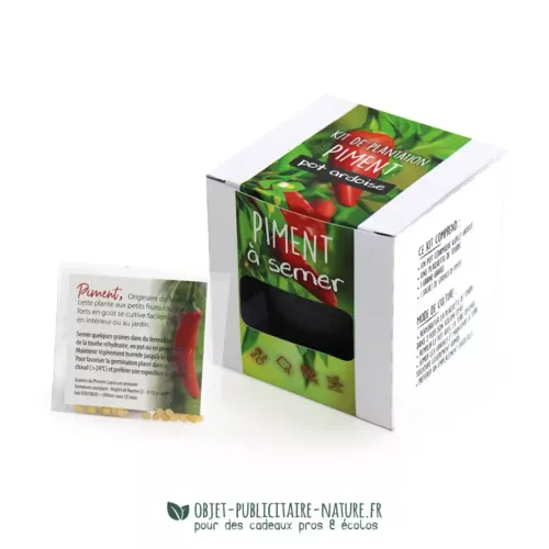 Kit de plantation publicitaire dans pot ardoise avec graine de piment