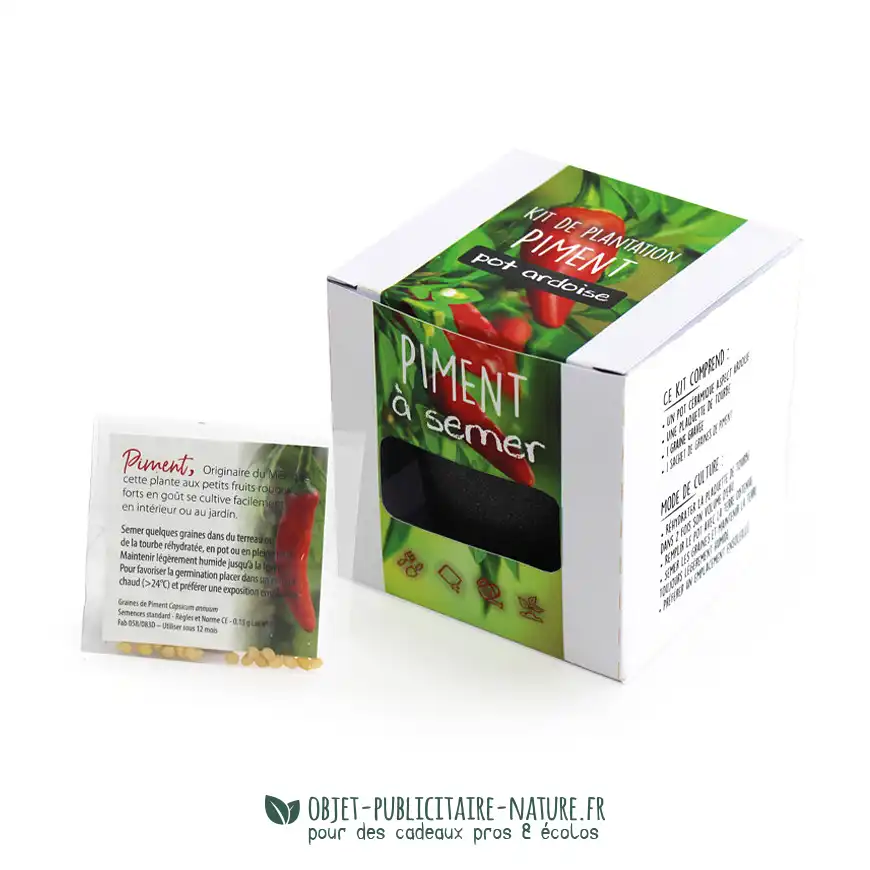 Kit de plantation publicitaire dans pot ardoise avec graine de piment
