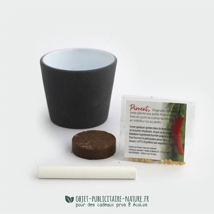 Kit de plantation publicitaire dans pot ardoise avec graine de piment personnalisables