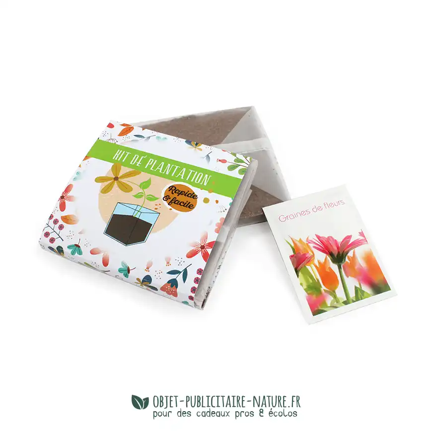 Kit de plantation publicitaire de poche avec plaquette de coco déshydratée