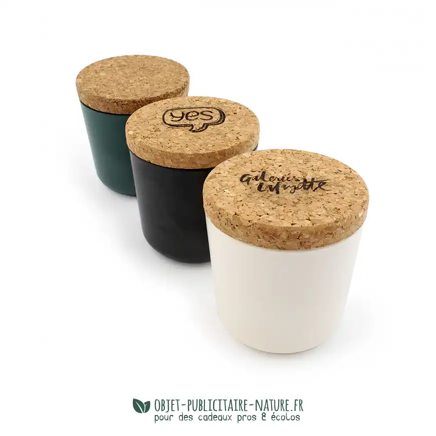 Kit de plantation publicitaire pot en fibre de bambou avec couvercle en liège et sachet de graines personnalisable