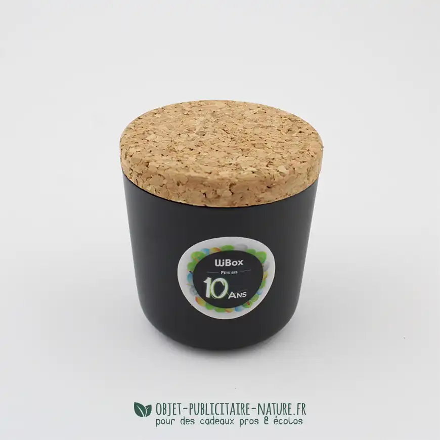 Kit de plantation publicitaire pot en fibre de bambou avec couvercle en liège et sachet de graines personnalisable