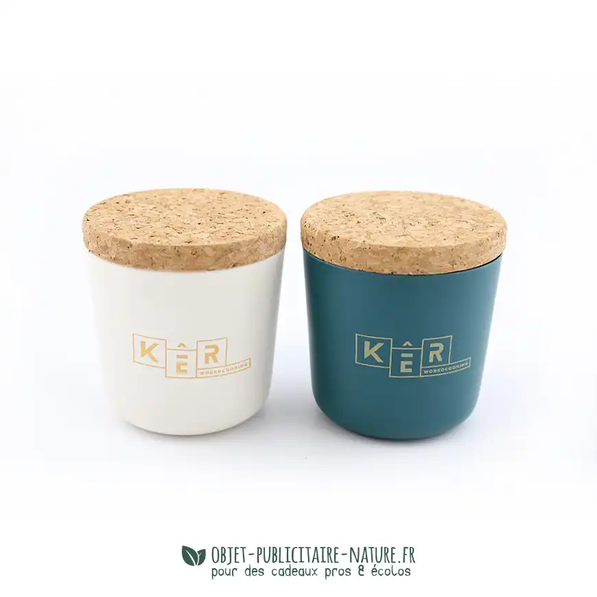 Kit de plantation publicitaire pot en fibre de bambou avec couvercle en liège et sachet de graines personnalisés