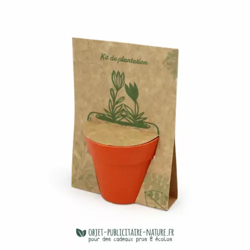 Kit de plantation publicitaire pot en fibre de bambou avec fourreau kraft à personnaliser