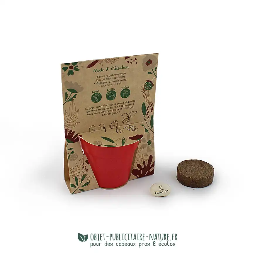 Kit de plantation publicitaire pot en fibre de bambou avec fourreau kraft à personnaliser