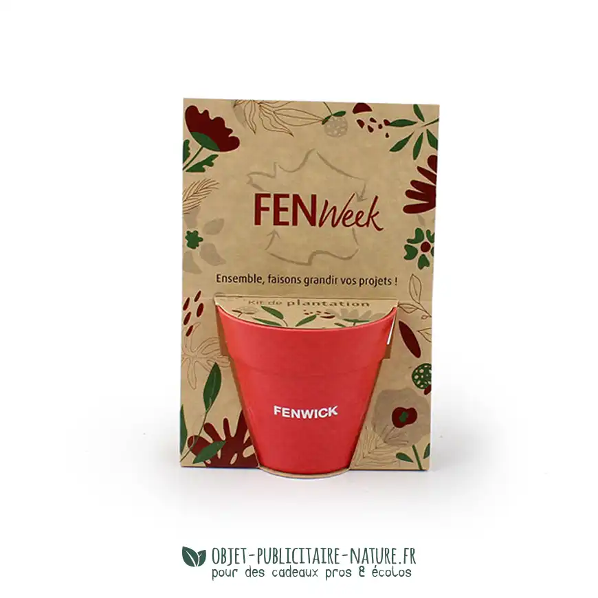 Kit de plantation publicitaire pot en fibre de bambou avec fourreau kraft personnalisable